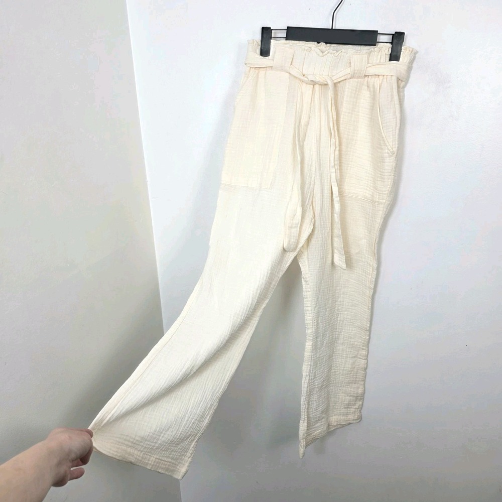 Sincerely Jules Cream Gauzy Semi-Sheer Belted Straight Leg Pants Size S